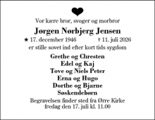 Dødsannoncen for J&oslash;rgen N&oslash;rbjerg Jensen - Vildbjerg