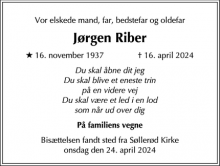 Dødsannoncen for Jørgen Riber - Gentofte