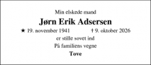 Dødsannoncen for J&oslash;rn Erik Adsersen - Hundested