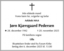 Dødsannoncen for J&oslash;rn Kj&aelig;rsgaard Pedersen - Farum