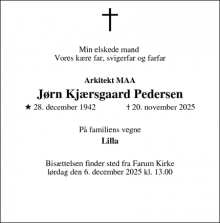 Dødsannoncen for J&oslash;rn Kj&aelig;rsgaard Pedersen - Farum