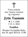 Dødsannoncen for Jytte Taanum - Odense SØ
