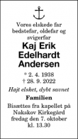 Dødsannoncen for Kaj Erik
Edelhardt
Andersen - Ribe