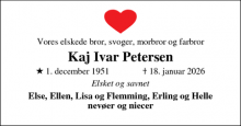 Dødsannoncen for Kaj Ivar Petersen - Svindinge