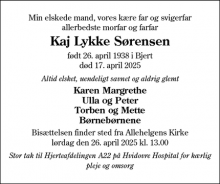 Dødsannoncen for Kaj Lykke Sørensen  - København