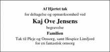 Dødsannoncen for Kaj Ove Jensen - Spøttrup