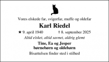 Dødsannoncen for Karl Riedel - Helsingør