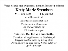 Dødsannoncen for Ketty Marie Svendsen - Dragør