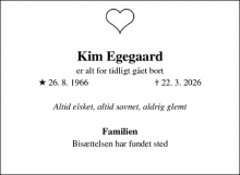 Dødsannoncen for Kim Egegaard - Naestved
