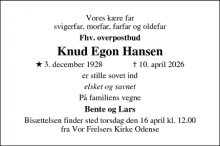 Dødsannoncen for Knud Egon Hansen - Odense