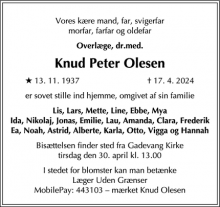 Dødsannoncen for Knud Peter Olesen - Hillerød