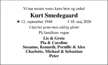 Dødsannoncen for Kurt Smedegaard - esbjerg