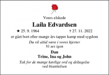 Dødsannoncen for Laila Edvardsen - Kastrup