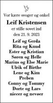 Dødsannoncen for Leif Kristensen - Aulum 