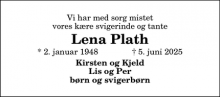 Dødsannoncen for Lena Plath - Brønderslev