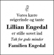 Dødsannoncen for Lillian Engedal - Herning