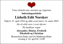 Dødsannoncen for Lisbeth Edit Norskov - Frederiksberg