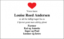 Dødsannoncen for Louise Roed Andersen - Ikast