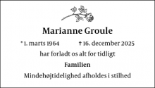 Dødsannoncen for Marianne Groule - Gladsaxe
