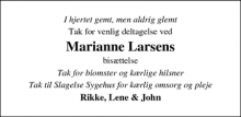 Dødsannoncen for Marianne Larsen - Slagelse