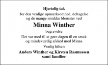 Dødsannoncen for Minna Winther - Them