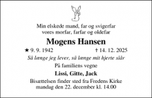 Dødsannoncen for Mogens Hansen - Odense
