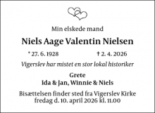 Dødsannoncen for Niels Aage Valentin Nielsen - Valby/Vigerslev