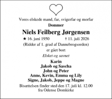 Dødsannoncen for Niels Feilberg J&oslash;rgensen - Odense