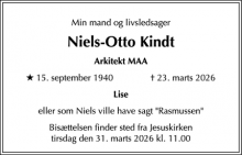 Dødsannoncen for Niels-Otto Kindt - Valby