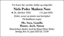 Dødsannoncen for Niels Peder Madsen Nors - Ikast