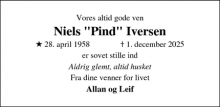 Dødsannoncen for Niels "Pind" Iversen - Ringkøbing Skjern