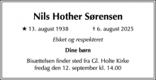 Dødsannoncen for Nils Hother Sørensen - Randers og København