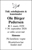 Dødsannoncen for Ole Birger Pedersen - København