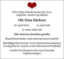 Dødsannoncen for Ole Finn Nielsen - Charlottenlund