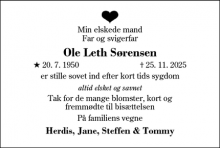 Dødsannoncen for Ole Leth S&oslash;rensen - Holstebro