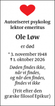 Dødsannoncen for Ole L&oslash;w - 8270 Højbjerg