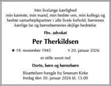 Dødsannoncen for Per Therkildsen - Bagsværd