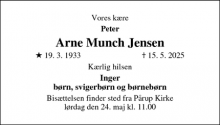Dødsannoncen for Arne Munch Jensen - Odense