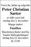 Dødsannoncen for Peter Christian Sartor - Sydals