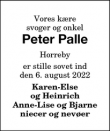 Dødsannoncen for Peter Palle - Horreby