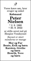 Dødsannoncen for Peter
Nielsen - Hjørring