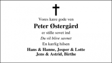Dødsannoncen for Peter &Oslash;sterg&aring;rd - Thisted