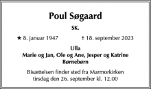 Dødsannoncen for Poul Søgaard - København K - DK