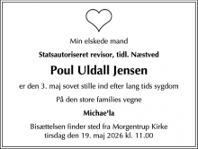 Dødsannoncen for Poul Uldall Jensen - Morgenstrup