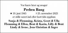 Dødsannoncen for Preben Bang - Videbæk