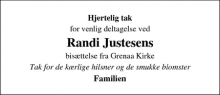 Dødsannoncen for Randi Justesen - Grenaa