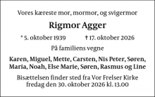 Dødsannoncen for Rigmor Agger - København S