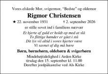 Dødsannoncen for Rigmor Christensen - Arden
