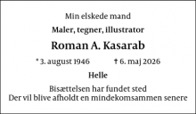 Dødsannoncen for Roman A. Kasarab - Værløse