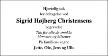 Dødsannoncen for Sigrid Højberg Christensens - Vinten, Horsens